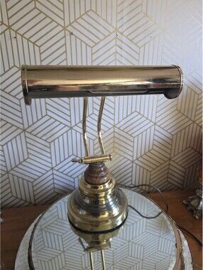 Vintage Underwriters Laboratories Brass Wood Piano Desk Bankers Adjustable Lamp
